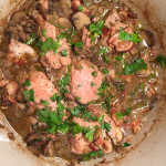 Chicken dish straight out of the oven with an herb on top