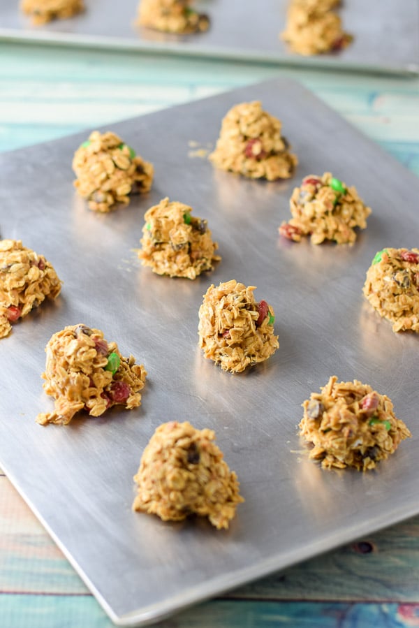 The cookie dough on cookie sheets