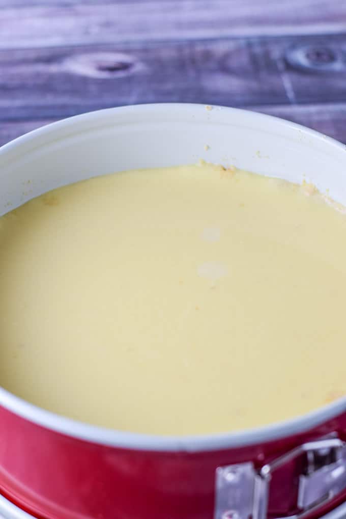 Ricotta batter poured into the springform pan