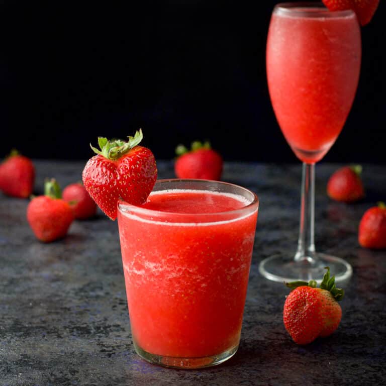 Two glasses filled with the frozen frose cocktail - square