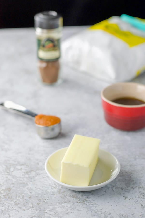 Butter, pumpkin, maple syrup, cinnamon and confectioner's sugar for the glaze for the scones