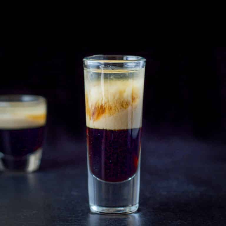 Square photo of the shot showing the infiltration of two of the ingredients