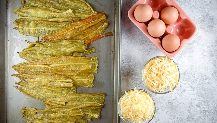 Hatch chile peppers, Mexican cheese, cheddar cheese and eggs