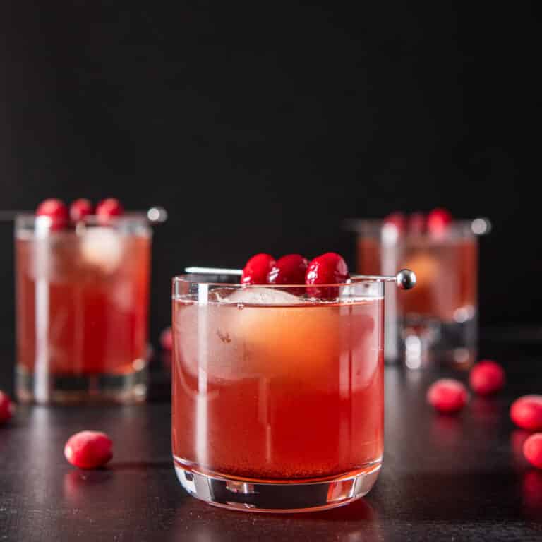 Square photo of the three glasses of bourbon cocktail