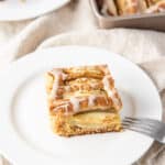 Square of a slice of apple cider cake
