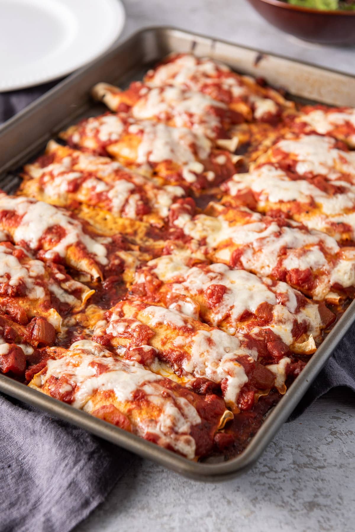 Baked manicotti fresh out of the oven