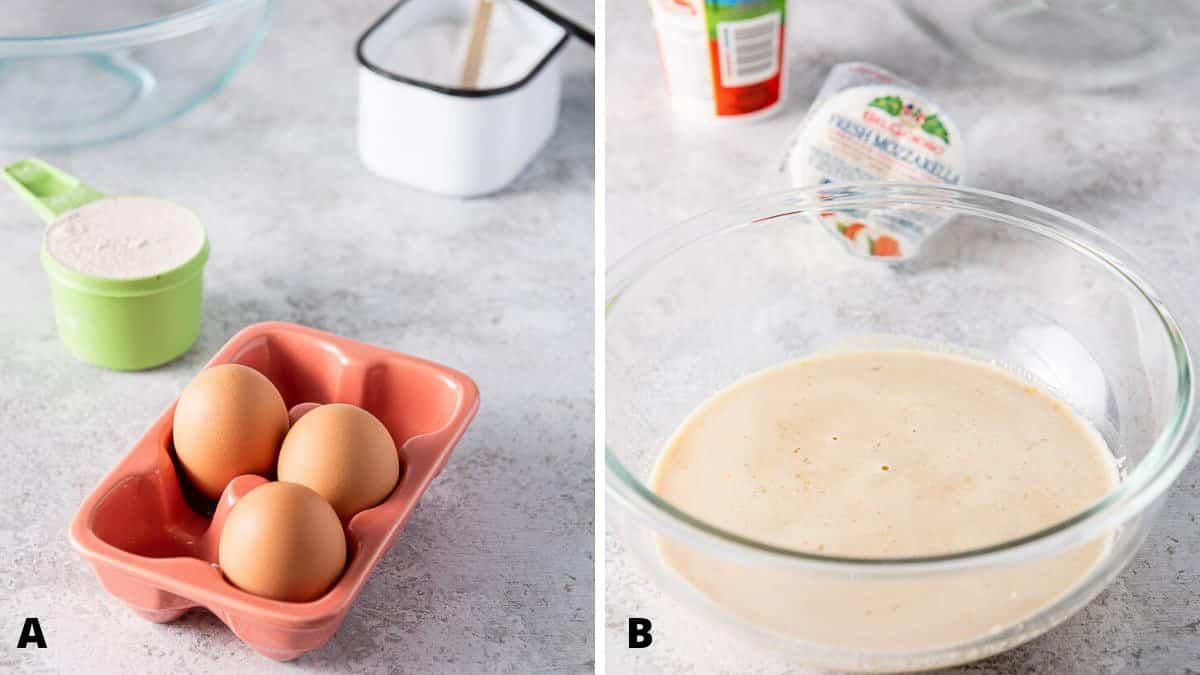 Eggs, flour and salt for the baked manicotti batter