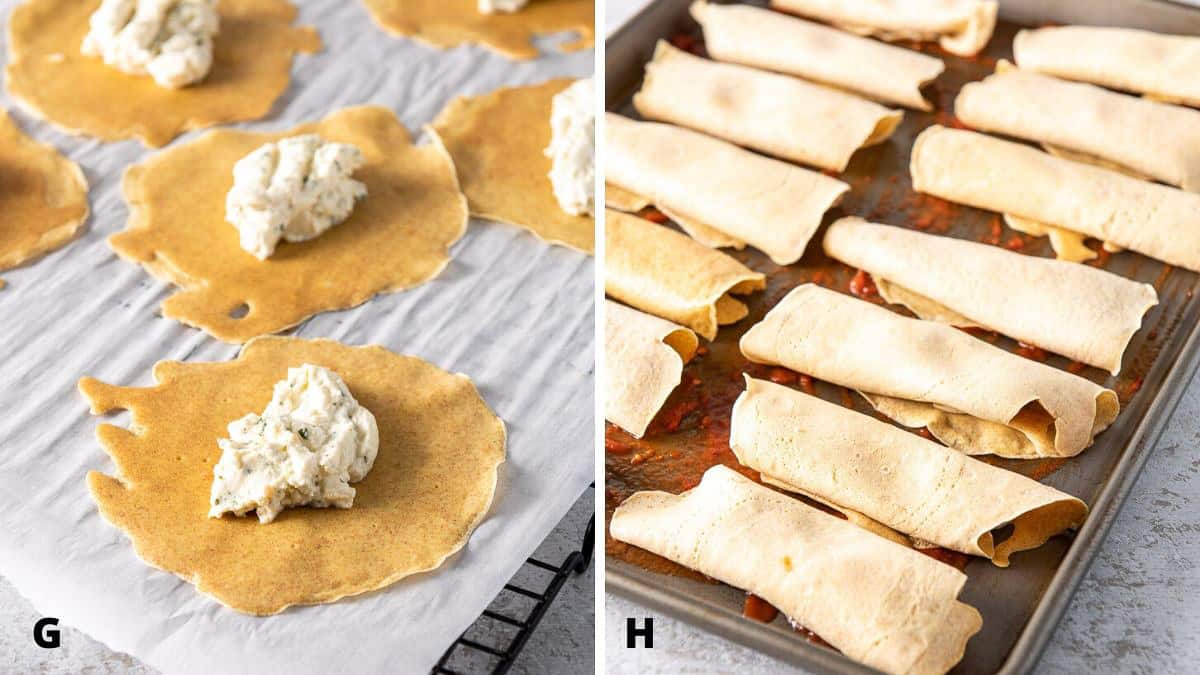 the crepes and rolled up for the baked manicotti
