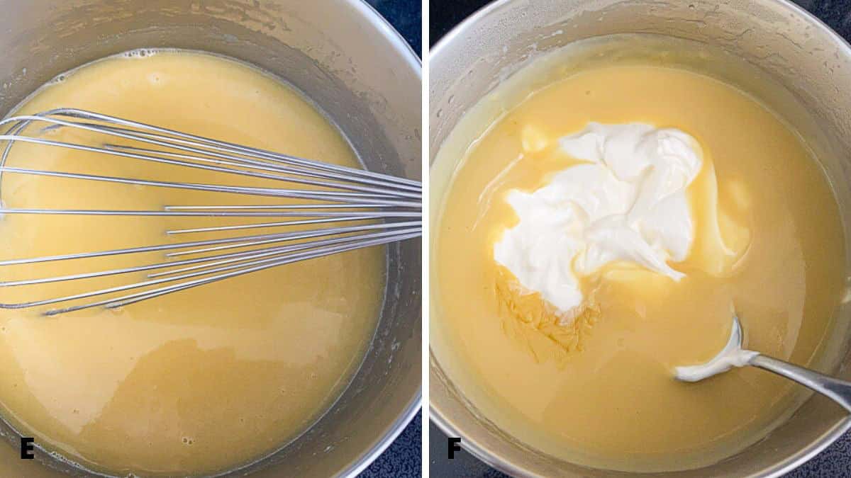 Thickened sauce with sour cream on it