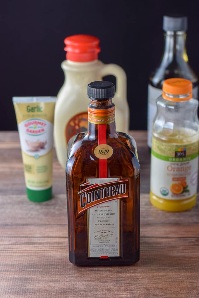 Cointreau, orange juice, garlic paste, maple syrup and soy sauce for the basting sauce for the duck
