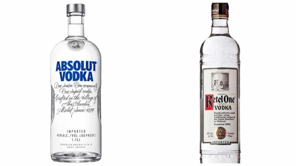 Bottles of Absolut and Ketel One vodka