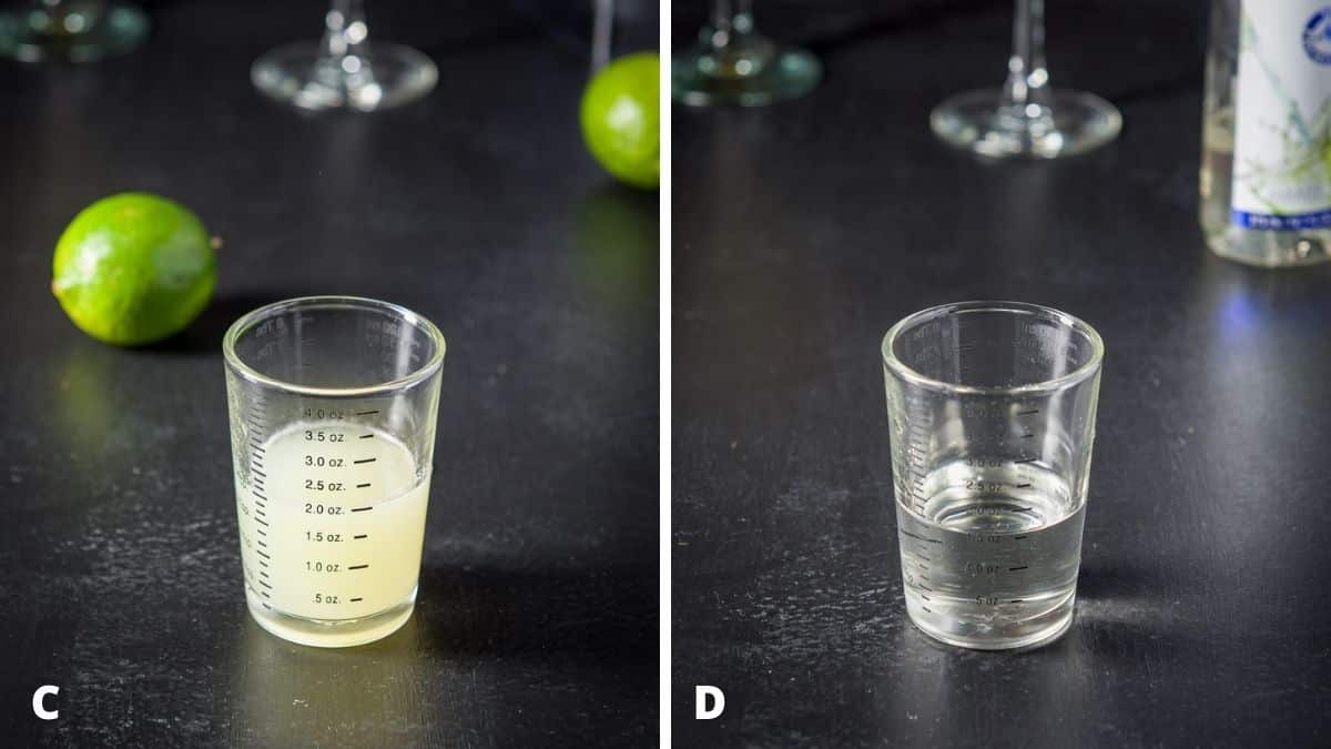Lime juice and simple syrup measured out