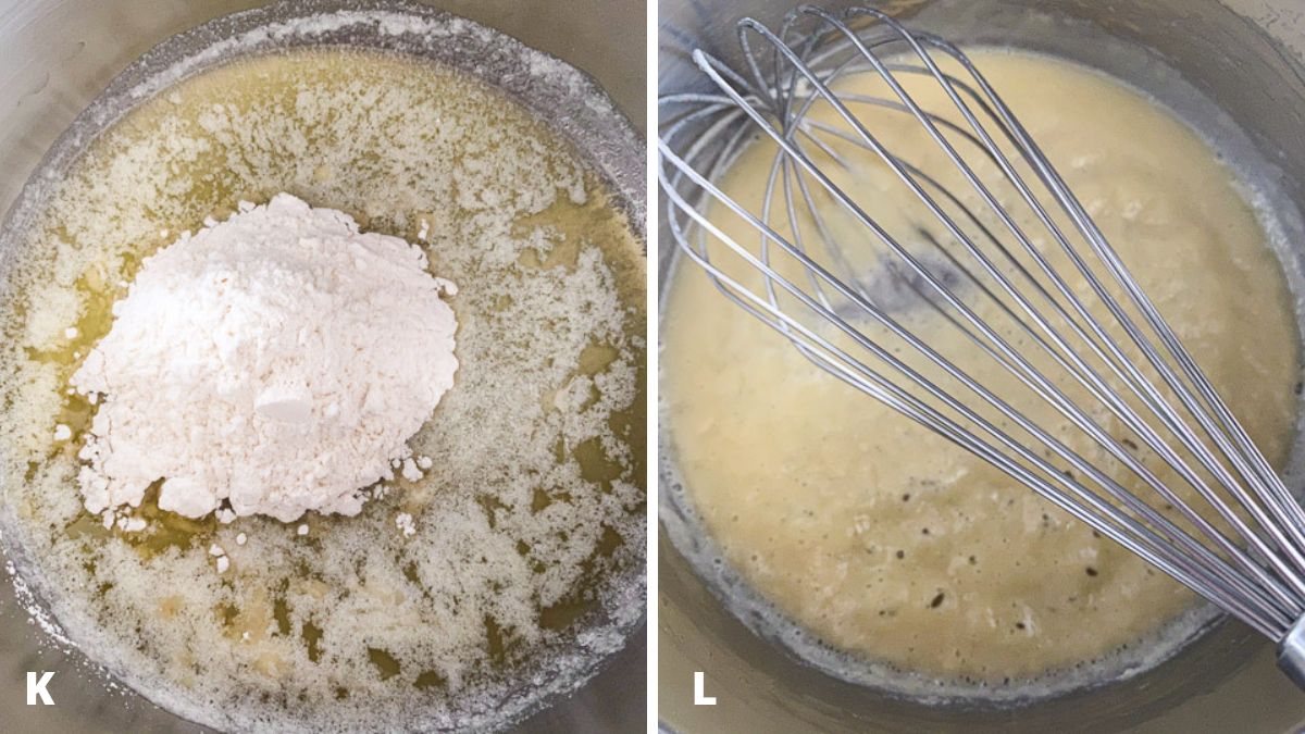 Flour added to the melted butter and whisked to a paste