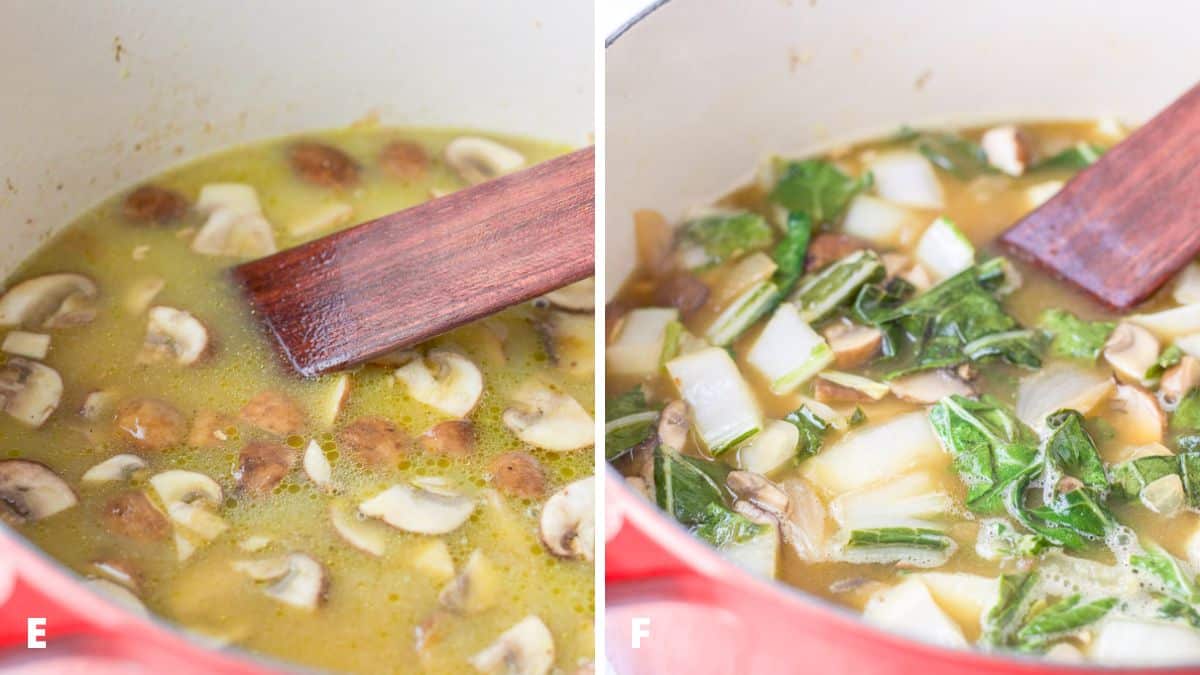 Broth, fish sauce, vinegar and bok choy added