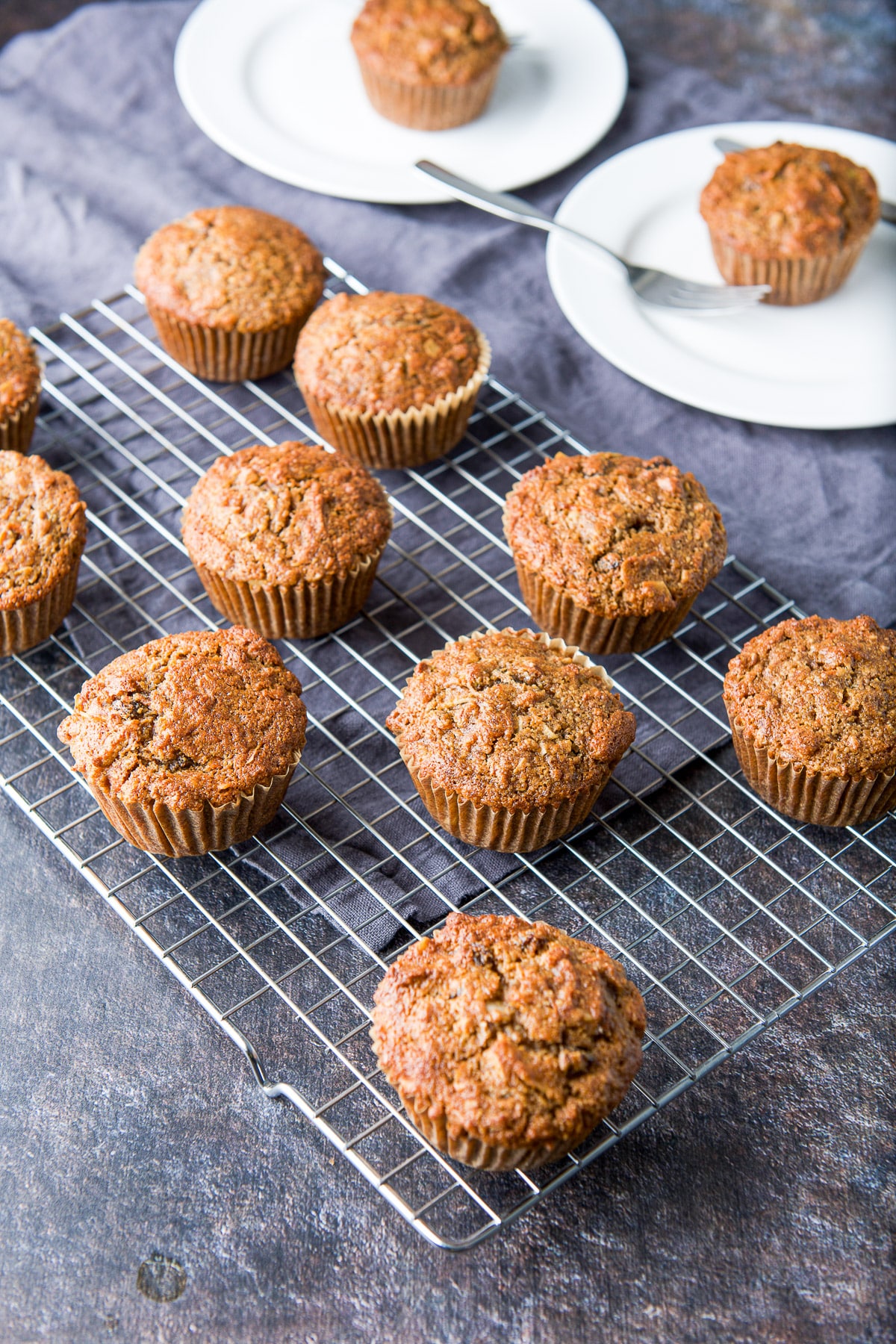 Muffins taken out of the tin and cooling on the wire rack