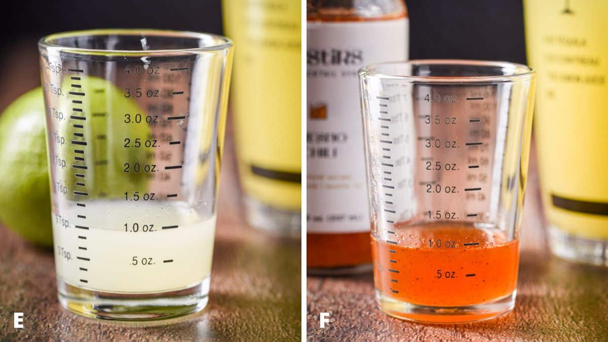 Lime juice and chili simple syrup measured out