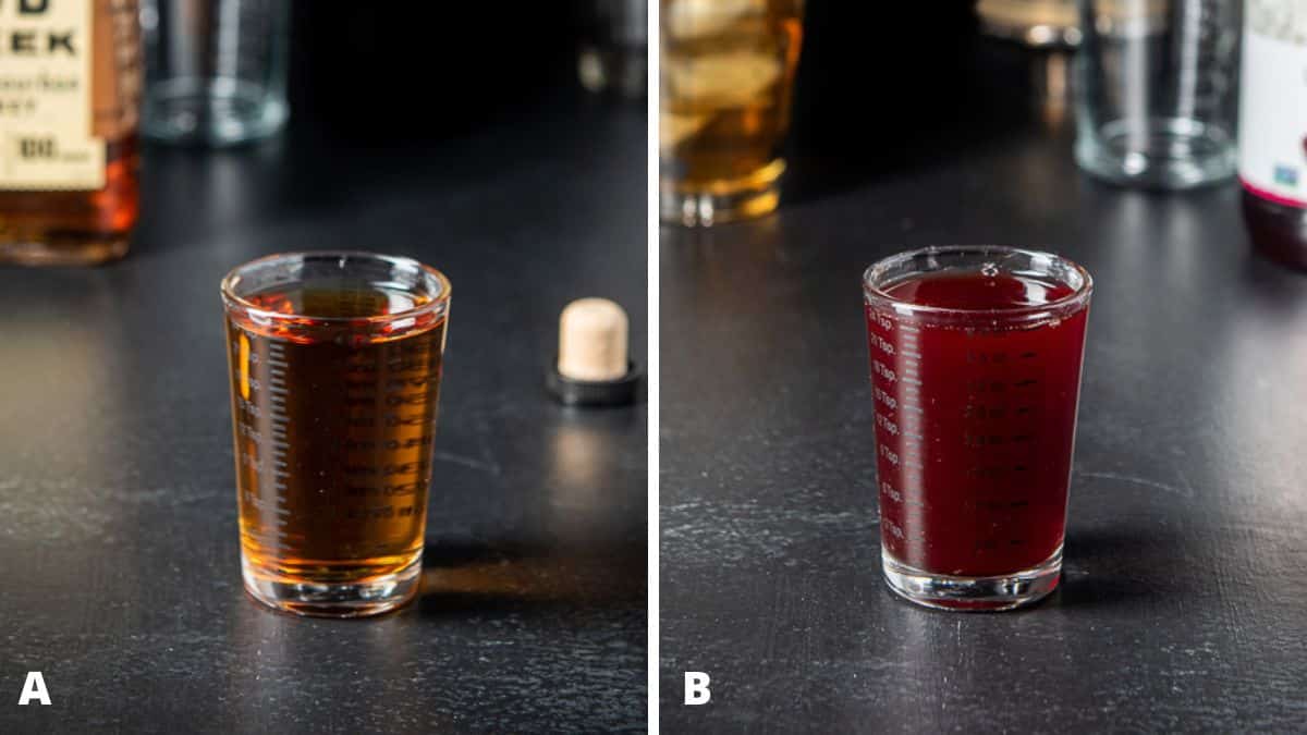 Bourbon and cranberry juice poured out