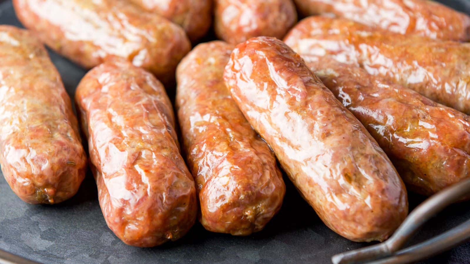 Sausages on a metal plate