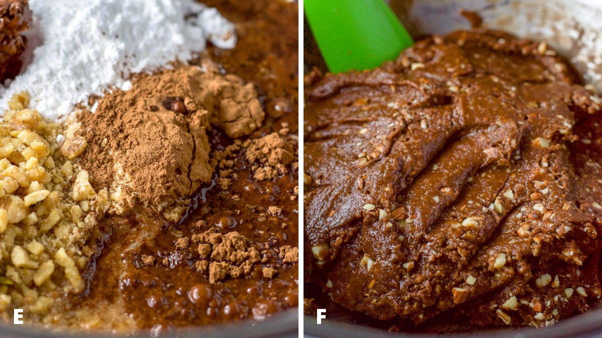 Left - all the ingredients in a bowl ready to be mixed. Right - the ingredients mixed
