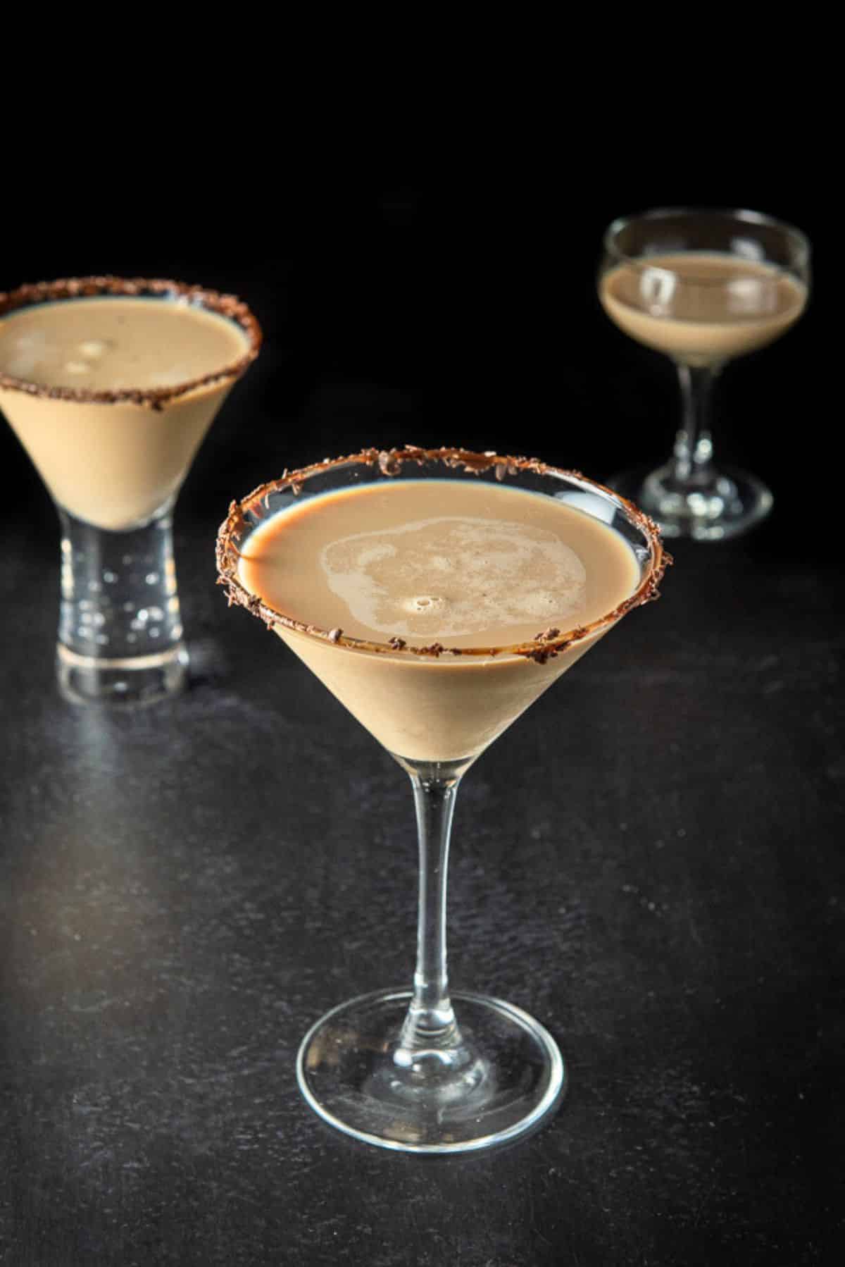 Higher view of the classic martini glass filled with the martini