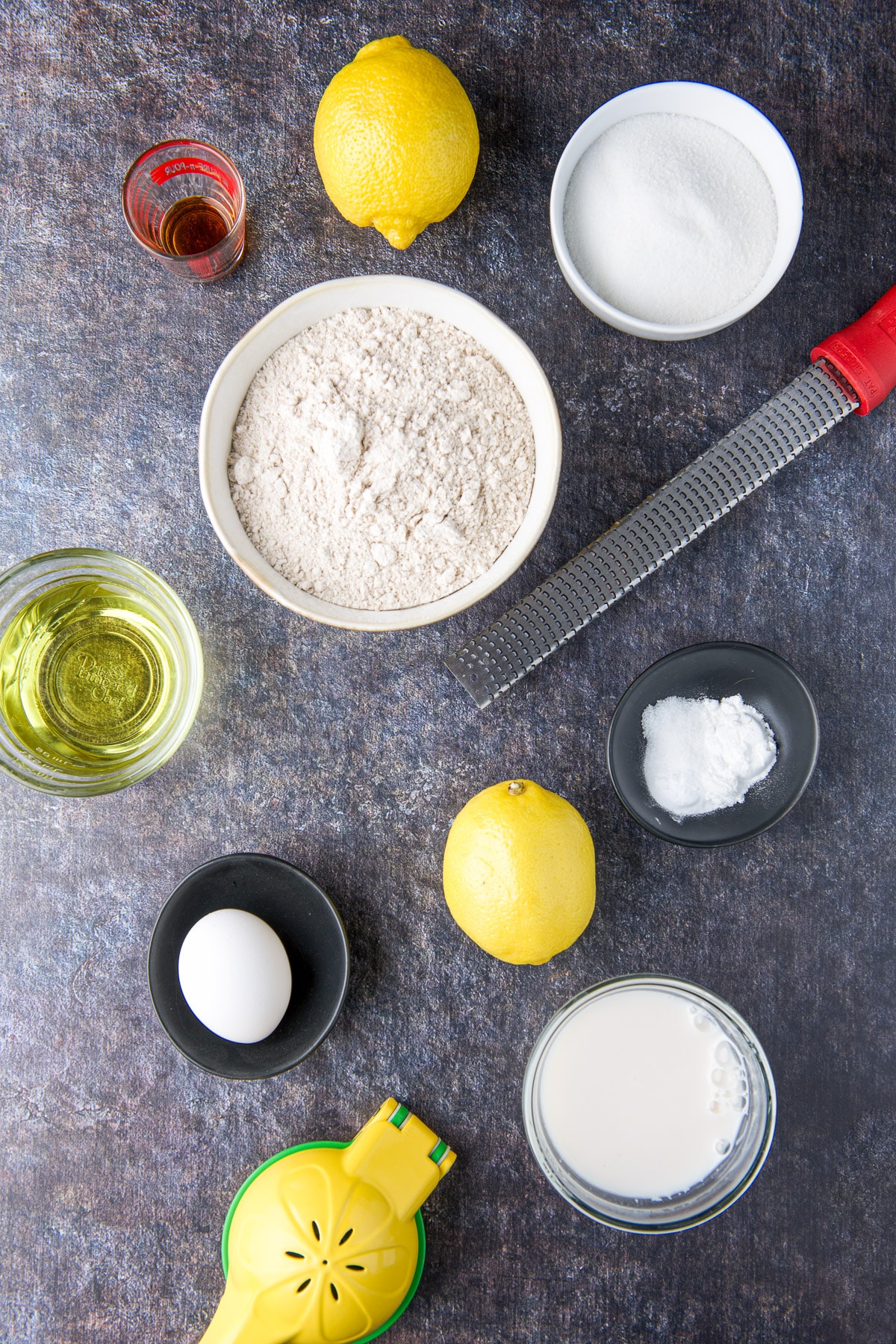 Ingredients for the muffins including wet and dry