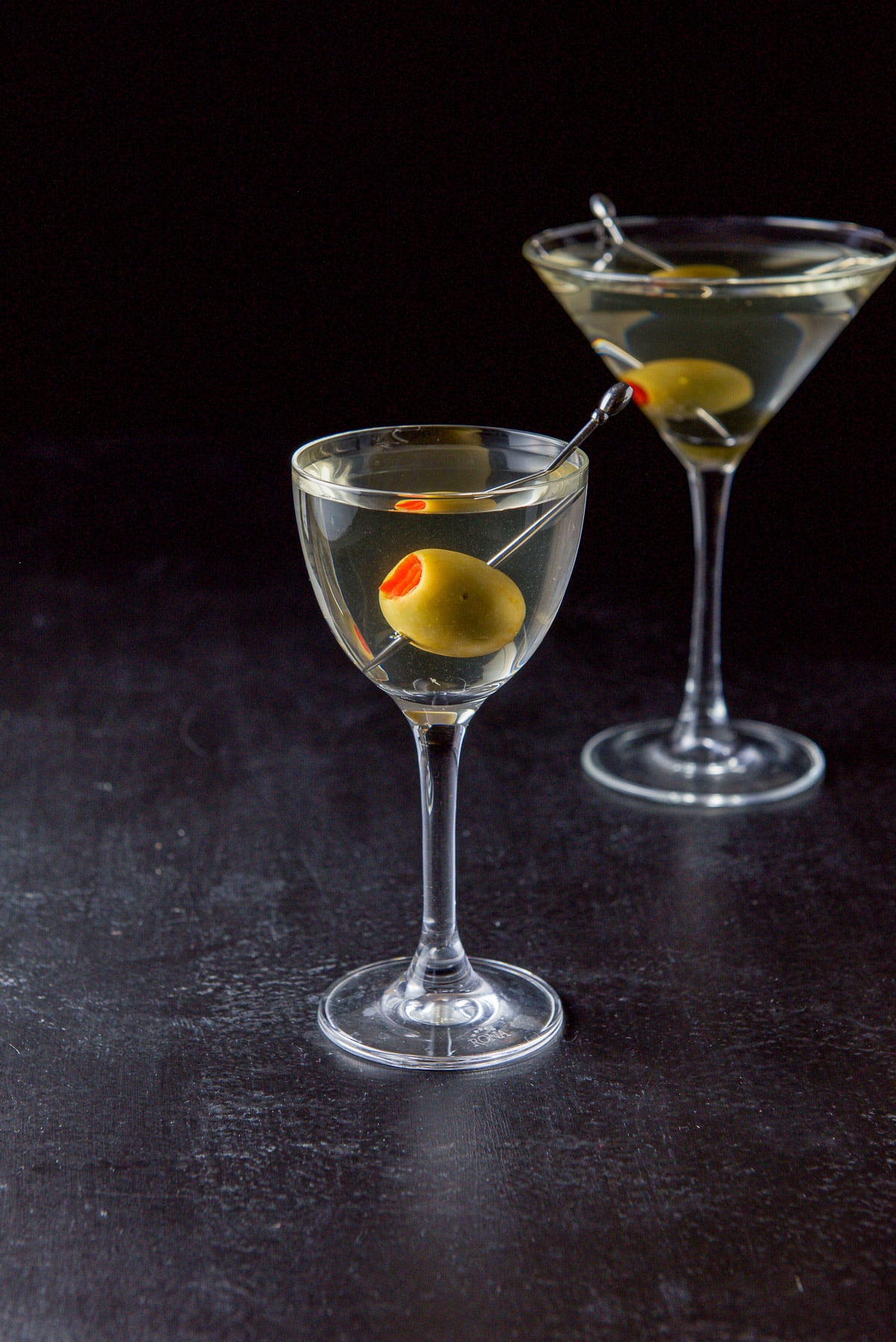 Another view of the smaller glass with the martini in front and the classic glass in the background