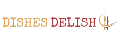 Colored Dishes Delish logo with knife and fork