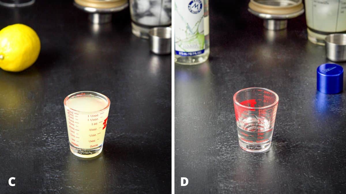 Lemon juice and simple syrup measured out