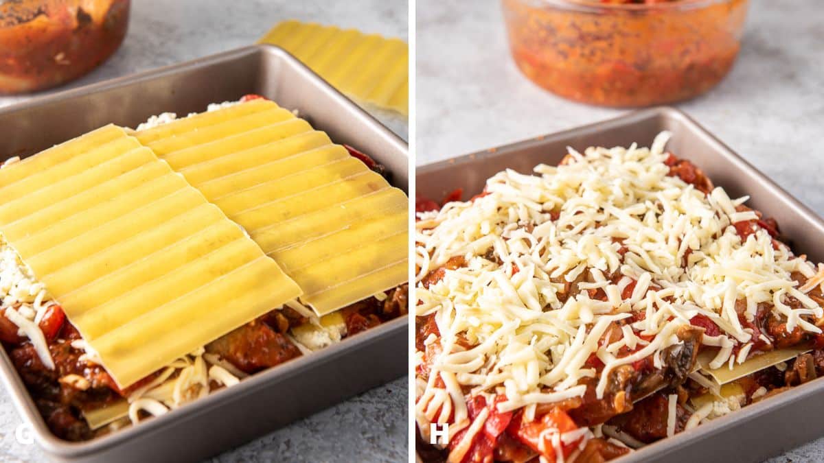More noodles on top more sauce and cheese