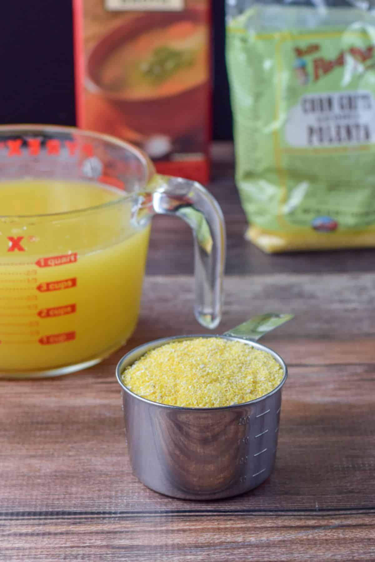 raw polenta and broth on a table